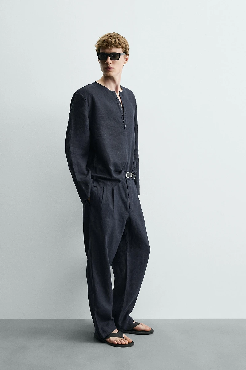 100% HEMP PLEATED WIDE FIT PANTS