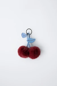 FAUX FUR CHERRY KEYCHAIN
