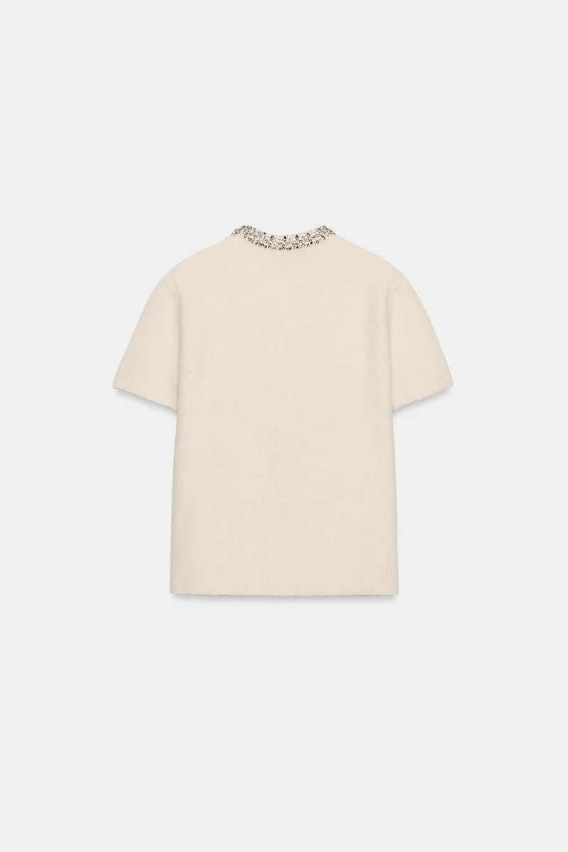 WOOL JACKET WITH JEWEL NECKLINE