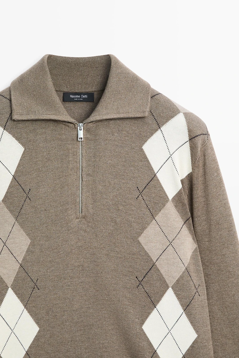 Argyle quarter-zip knit sweater