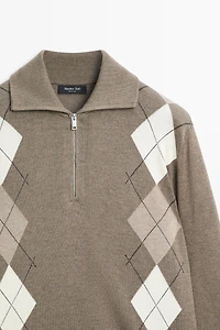 Argyle quarter-zip knit sweater