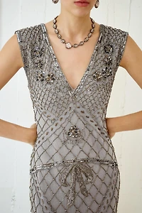 EMBROIDERED BEADED TULLE DRESS