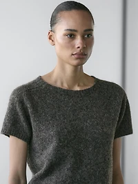 Short knit alpaca and wool sweater