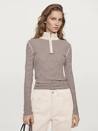 Striped fine knit quarter-zip sweater