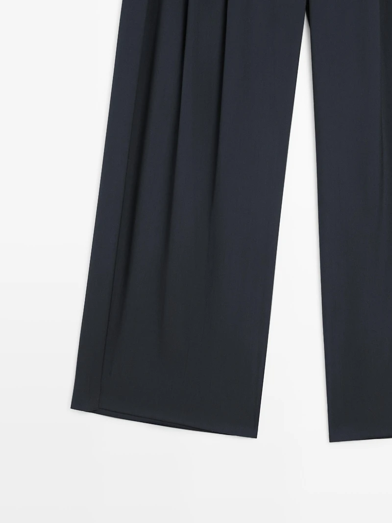 Pleated wool blend trousers