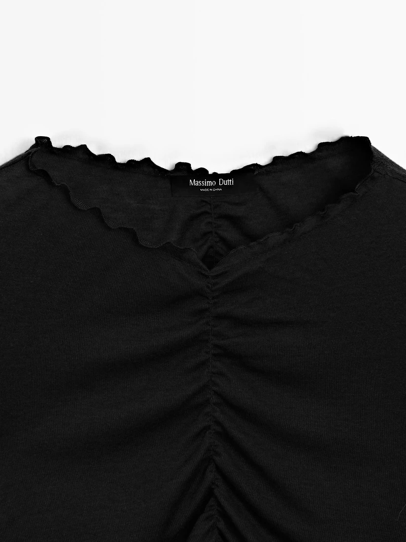 Gathered long sleeve T-shirt