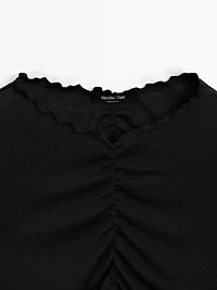 Gathered long sleeve T-shirt