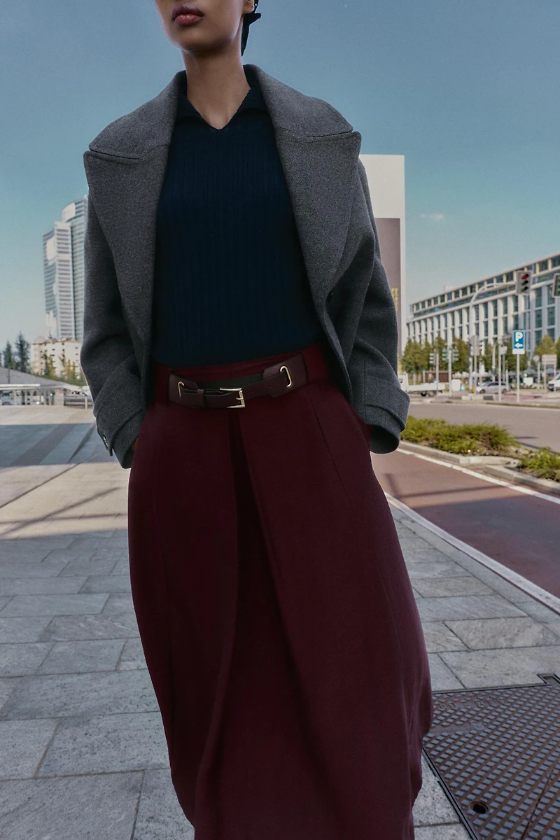 BELTED MIDI A-LINE SKIRT