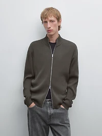 Cotton zip-up knit cardigan