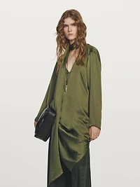 Long V-neckline blouse with tie detail - STUDIO