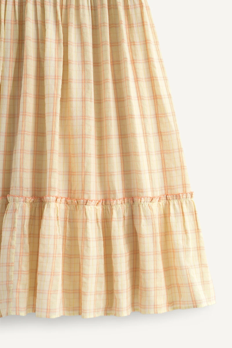 LIMITED EDITION LONG PLAID DRESS WITH EMBROIDERED FLOWERS
