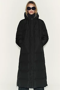 EXTRA LONG WATER REPELLENT WINDPROOF HOODED DOWN COAT