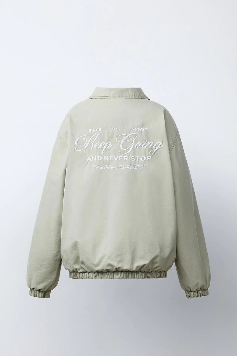 EMBROIDERED TEXT BOMBER JACKET