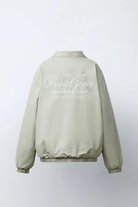 EMBROIDERED TEXT BOMBER JACKET