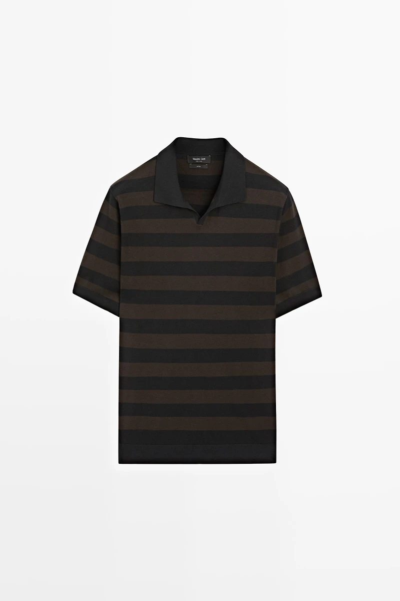 100% cotton striped knit polo shirt