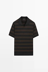 100% cotton striped knit polo shirt