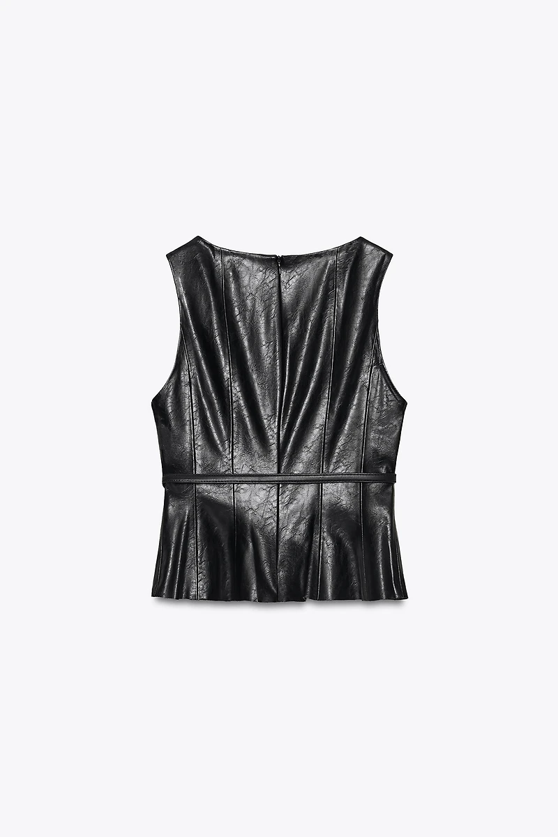 FAUX LEATHER BELTED TOP