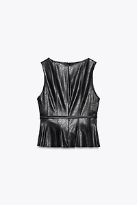 FAUX LEATHER BELTED TOP
