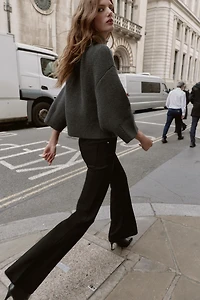 WOOL BLEND BOMBER JACKET WITH RUFFLES AT NECK