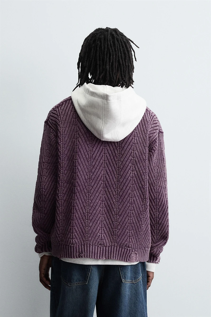 TEXTURED CARDIGAN WITH DISTRESSED EFFECT