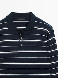 Cotton blend striped knit polo sweater