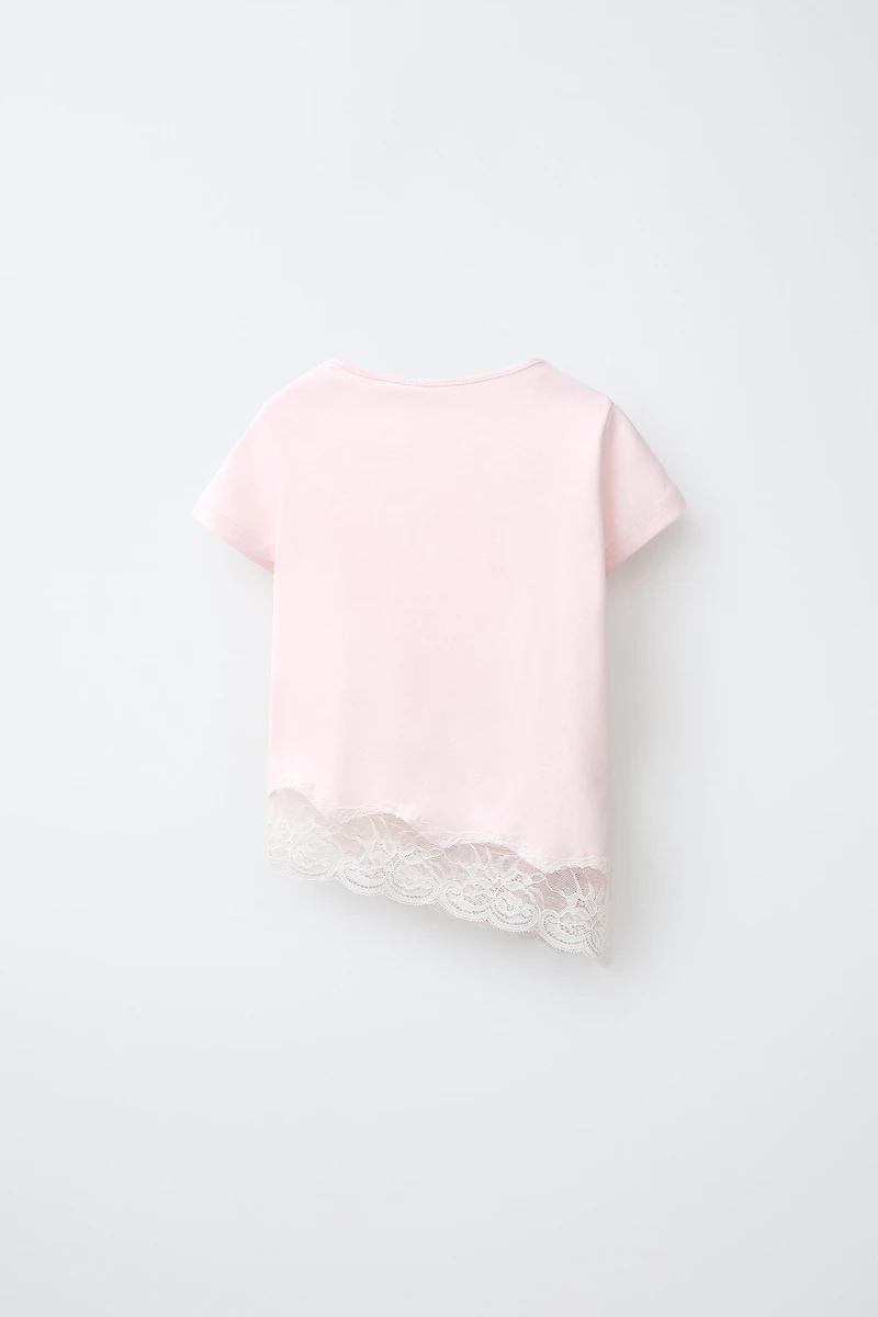 LACE HEM PLAIN T-SHIRT