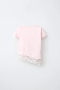 LACE HEM PLAIN T-SHIRT