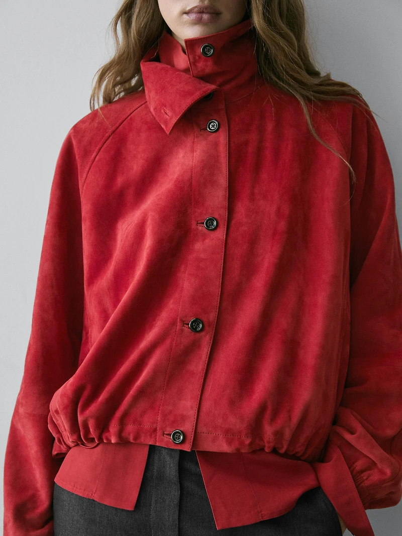 Suede leather bomber jacket