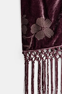 VELVET WRAP SKIRT WITH FLORAL EMBROIDERY
