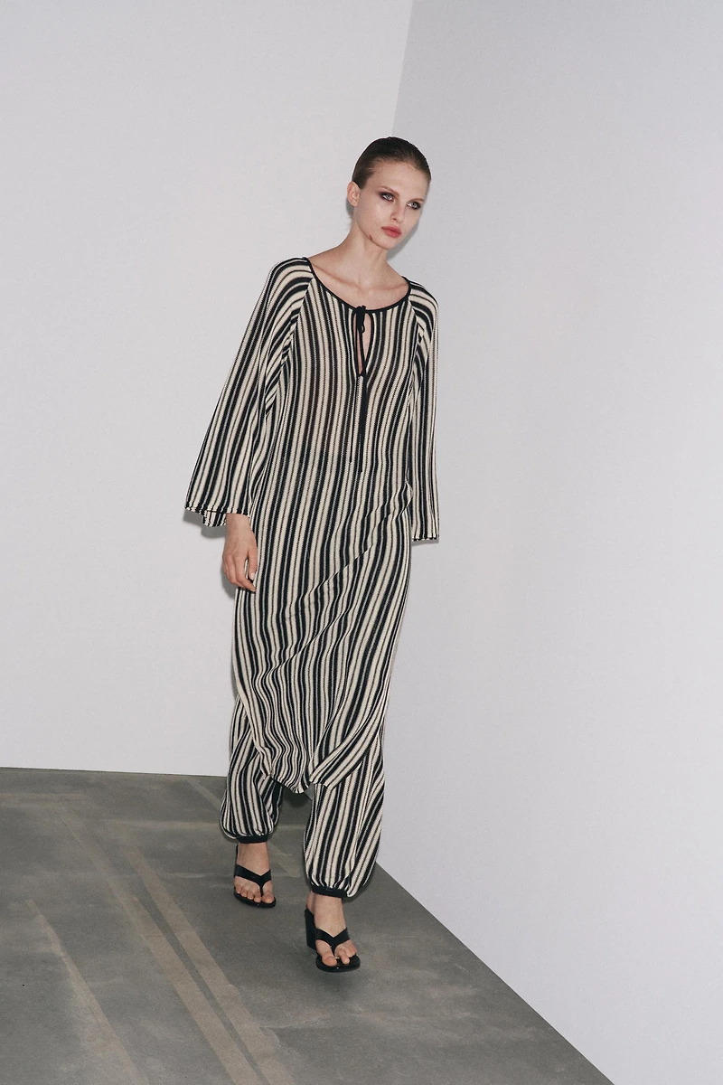 STRIPED LINEN CUFFED HEM PANTS