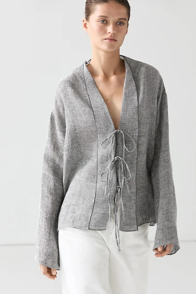 Linen blend blouse with tie details