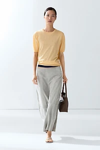 Short-sleeve fine-knit sweater