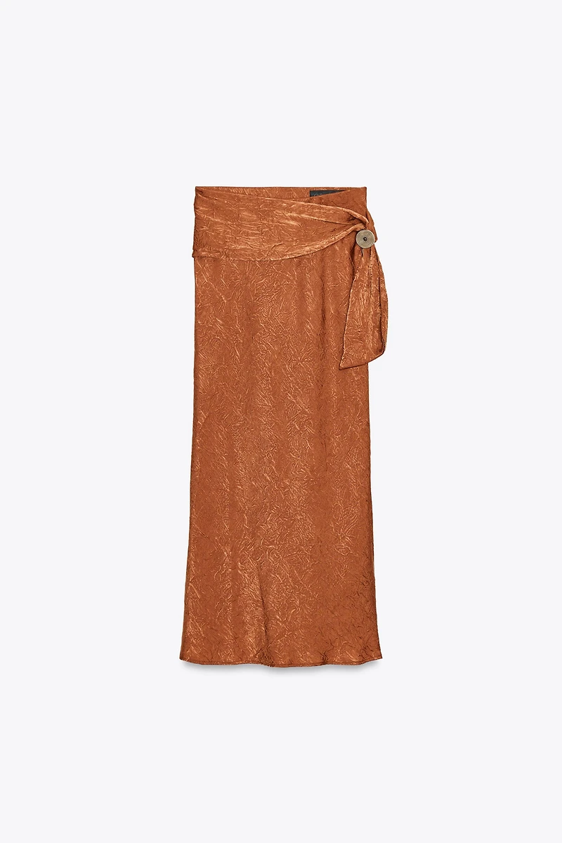 JUPE MIDI SATINÉE EFFET FROISSÉ