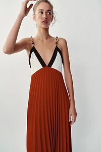 BEADED PLEATED MIDI DRESS