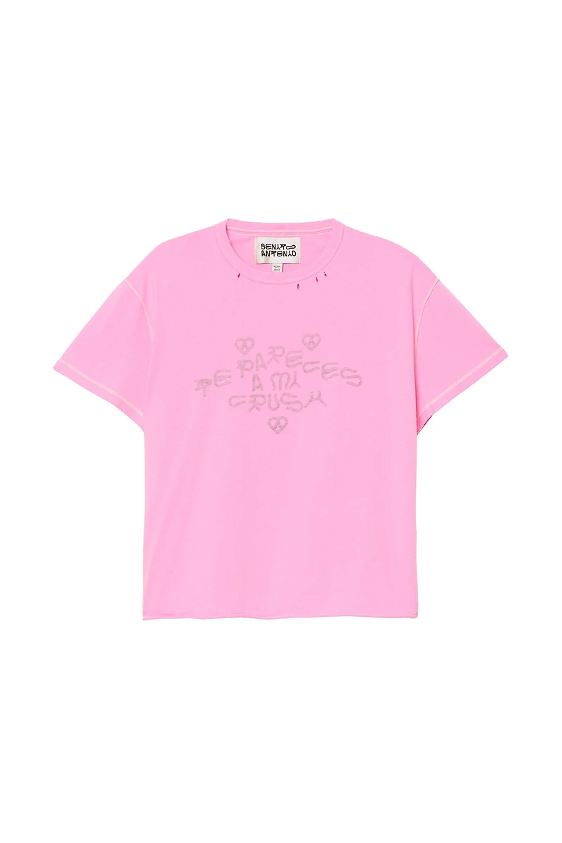 CRUSH WASHED TEXT REVERSED EFFECT T-SHIRT