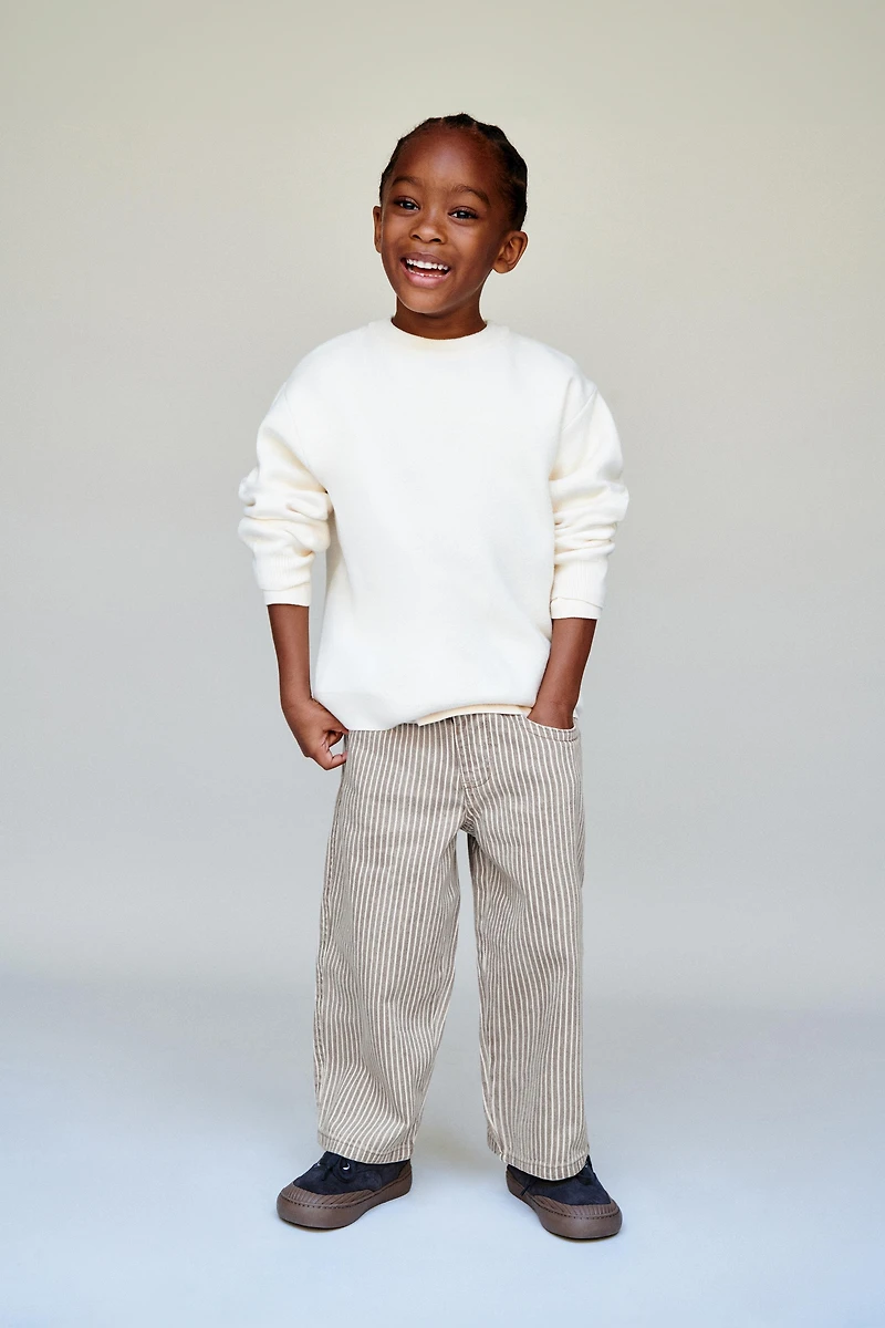STRIPED TWILL BAGGY PANTS