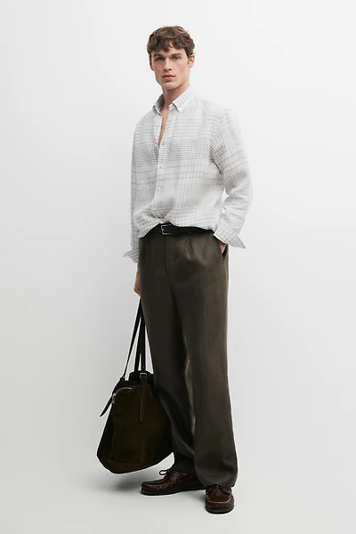 100% linen regular fit check shirt