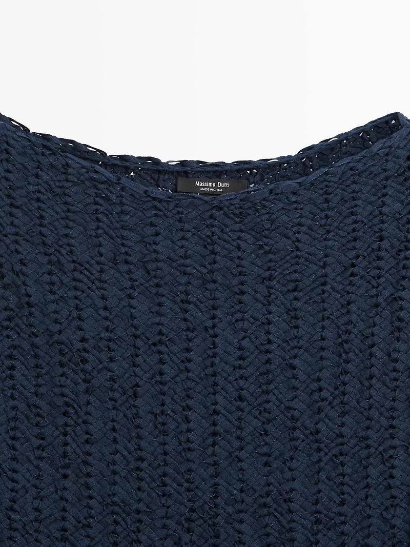 Textured cotton blend knit sweater