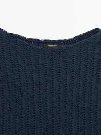 Textured cotton blend knit sweater