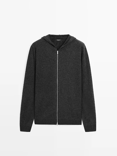 Zip-up knit cardigan with hood