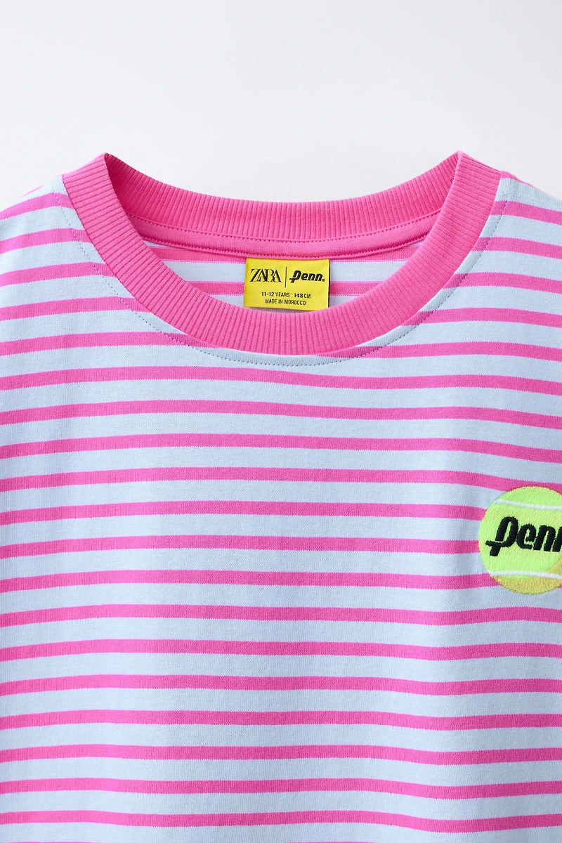 EMBROIDERED STRIPED T-SHIRT WITH PENN ©