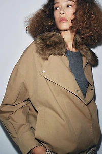 ZW COLLECTION FAUX FUR COLLAR BOMBER JACKET
