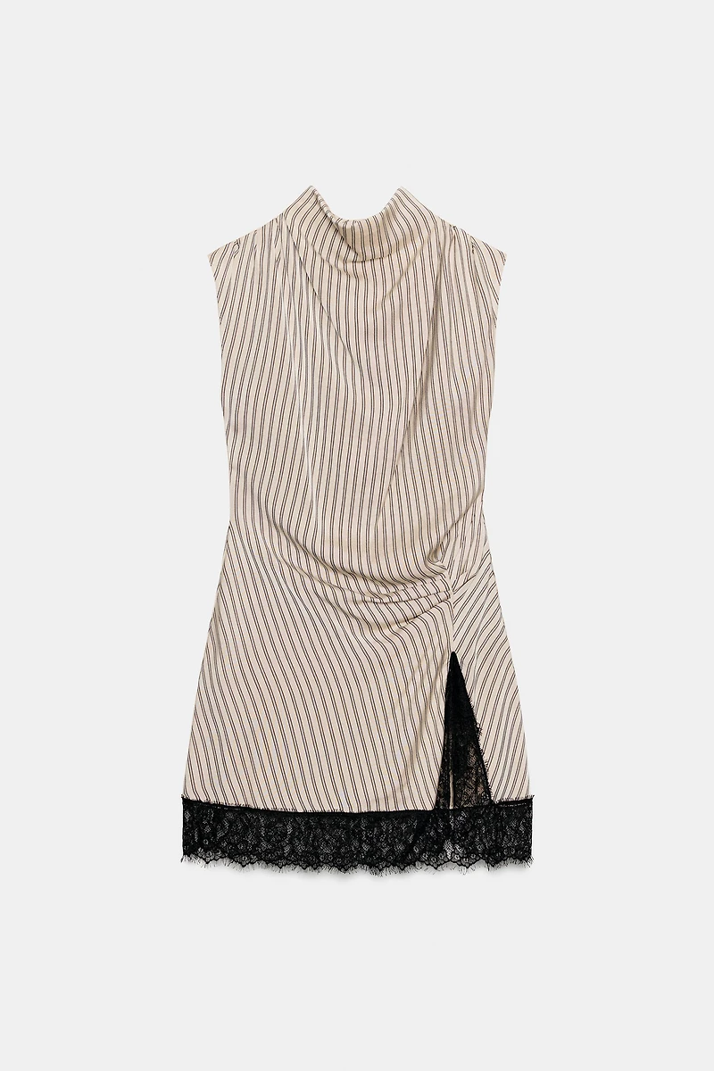 STRIPED LACE MINI DRESS