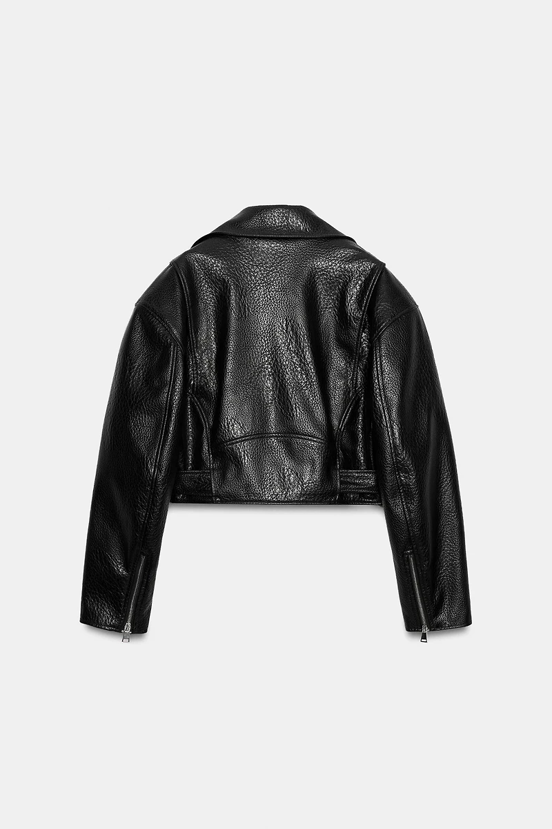 FAUX LEATHER BIKER JACKET WITH SHOULDER PADS