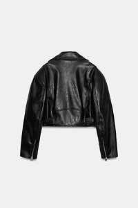FAUX LEATHER BIKER JACKET WITH SHOULDER PADS
