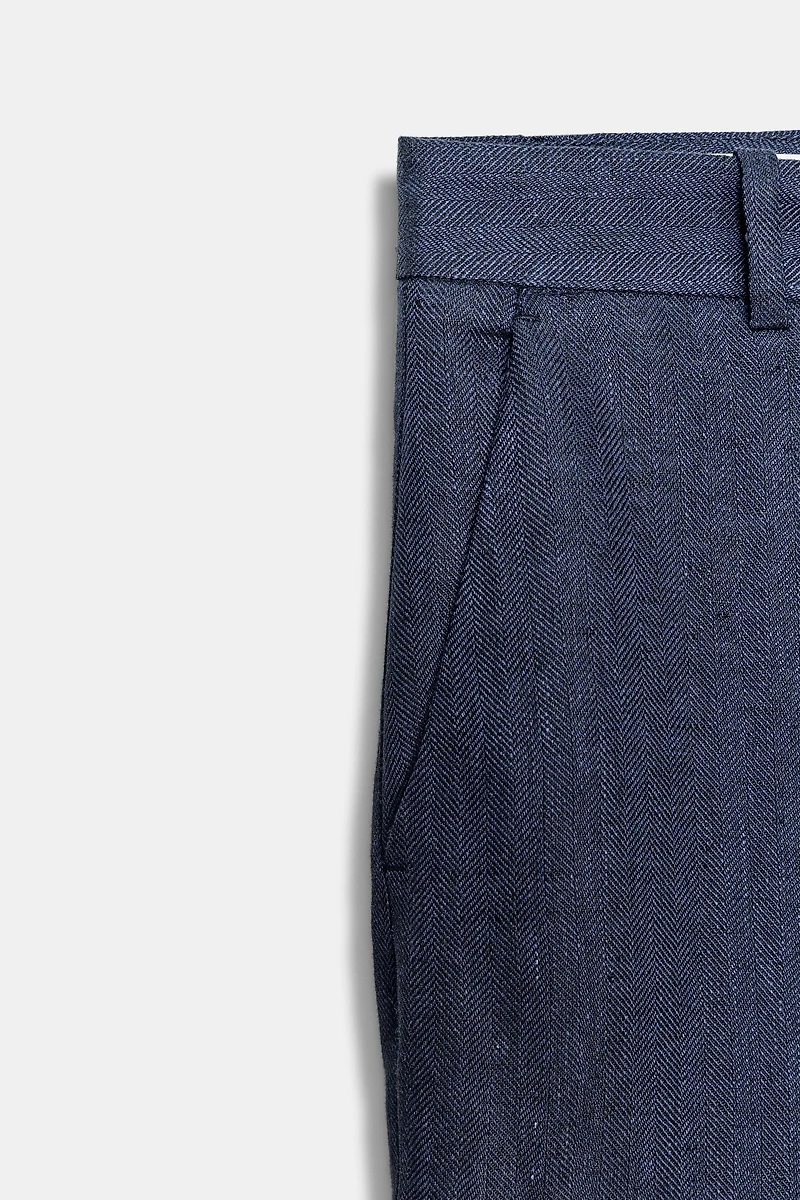100% LINEN HERRINGBONE PANTS