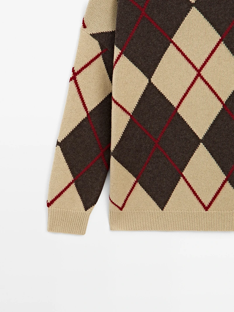 Pull à losanges en laine mélangée