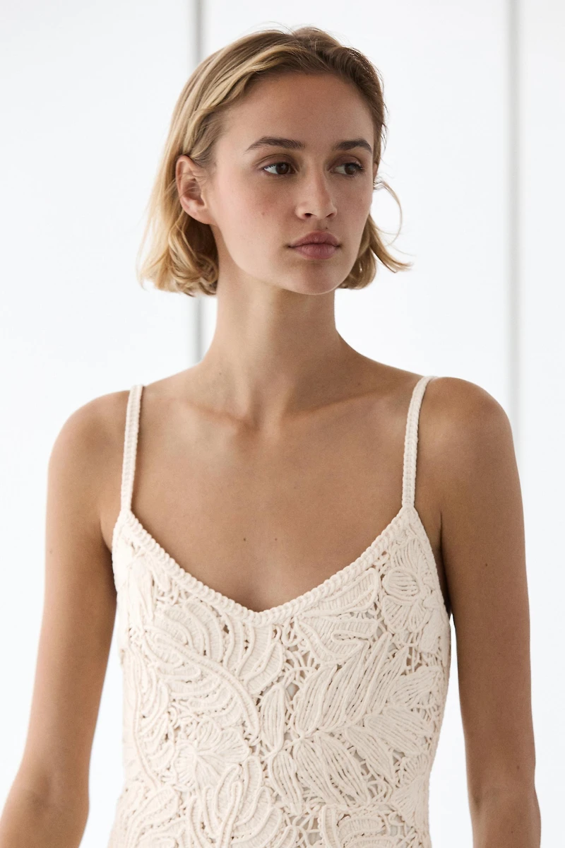 Long dress with contrast crochet detail