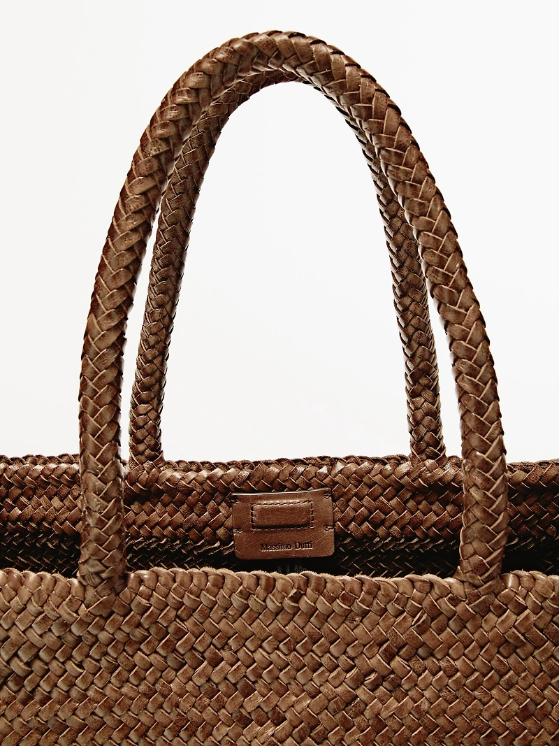 Tote bag tressé en cuir nappa