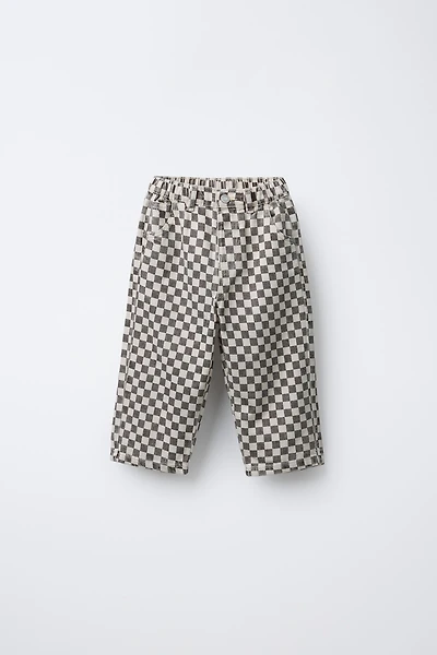 CHECKERBOARD BAGGY TWILL PANTS